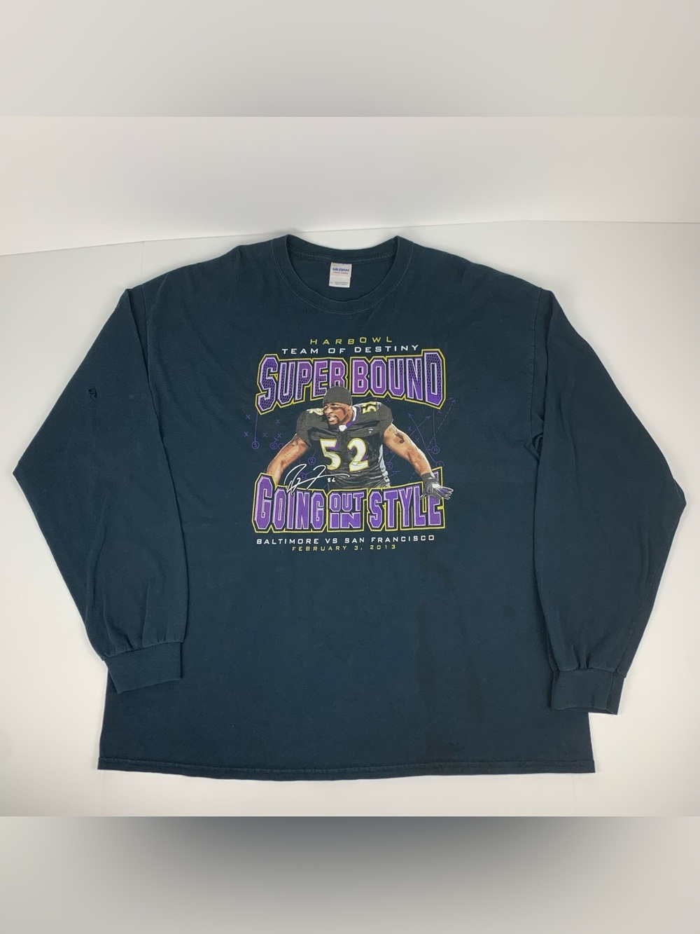Baltimore Ravens T-Shirt Ray Lewis Harbowl Super Bound 2013 Tee Mens Size 2XL